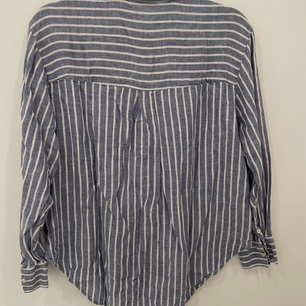 Blue & White Stripe Long Sleeve Button Cuff Button Down Shirt XS Cotton - Picture 3 of 4